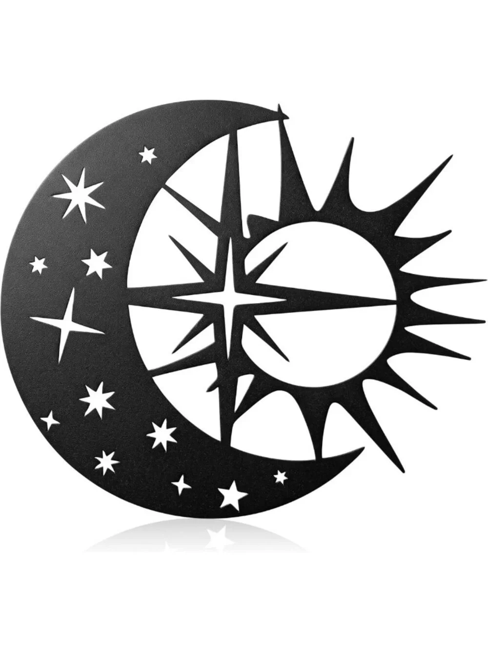 Celestial Metal Sun & Moon Wall Art Decor - Matte Black Stars & Sculpture for
